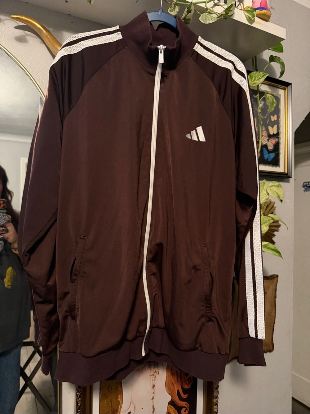 Brown Track Jacket with White Stripes